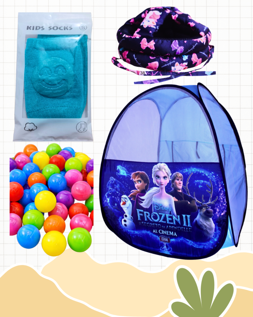 Baby Safety Combo Package with Tent Ball House, 50 Balls, Head Protector & Knee Protector